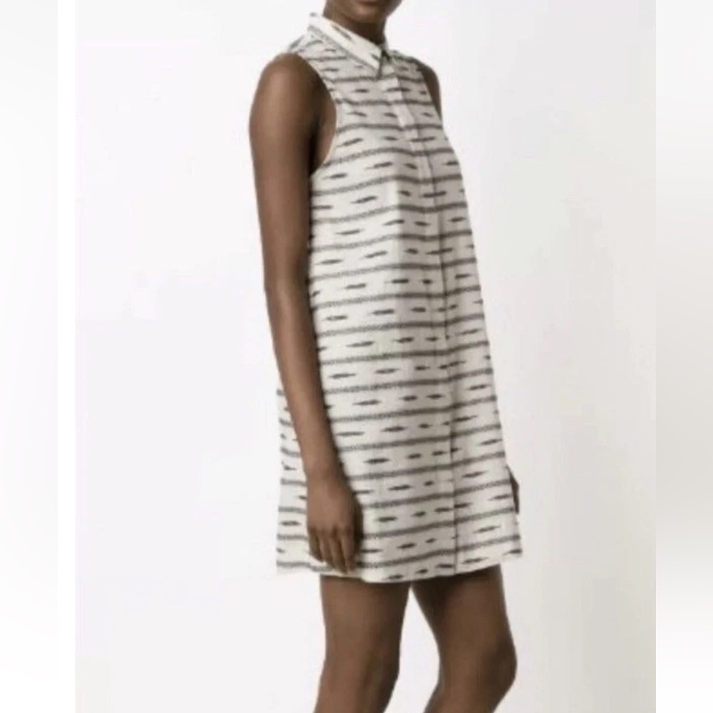 Alice + Olivia Isabelle Tribal Sleeveless Linen Shirt Dress Beige/Black Small
